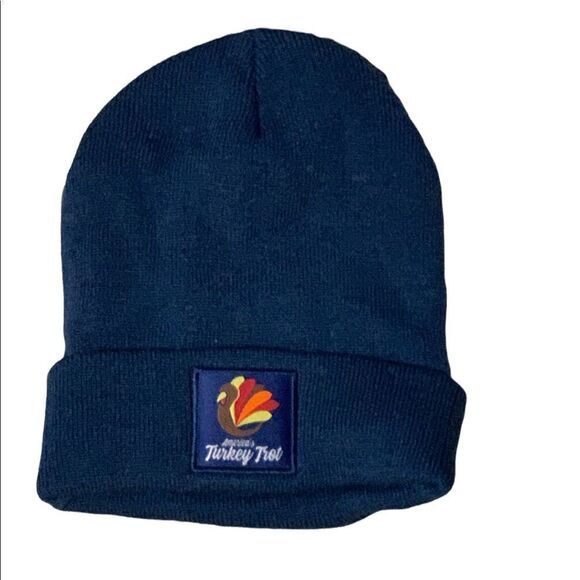 America’s Turkey Trot Beanie Hat, Blue, One Size. By running man - Picture 1 of 2